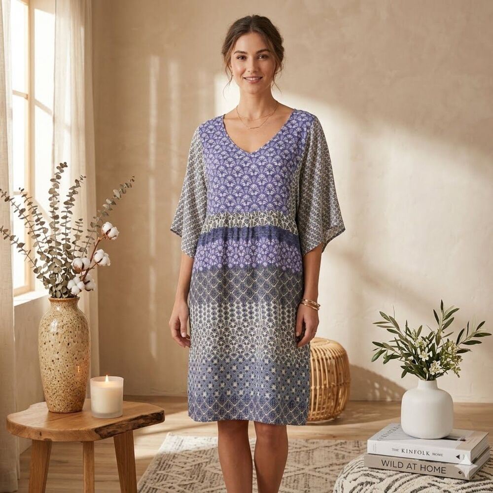 Prana Kyrie Dress Womens S Blue White Print Lightweight Beach Cover Up